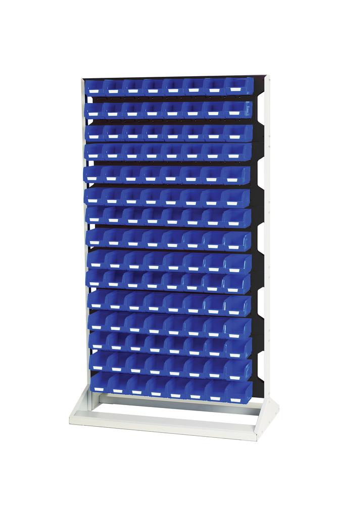 Rack à Bacs Fixe Simple Face & Bacs – 5 Panneaux, 120 Bacs Bleu – LxPxH: 1000x550x1775 mm - Image 1