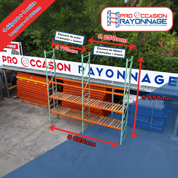 Rayonnage à palettes Manulab d&rsquo;occasion – Hauteur 5 500 mm, Longueur 5 625 mm, Profondeur 1 000 mm – 3 niveaux, capacité 2.4 t/niveau - Image 3