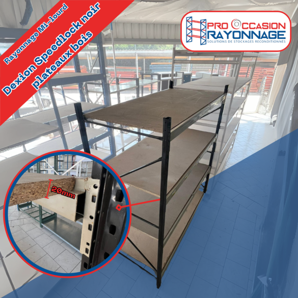 Rayonnage mi-lourd Dexion Speedlock – Noir – 2100mm Hauteur, 1800mm Longueur, 900mm Profondeur – 4 niveaux, 700kg par niveau - Image 3