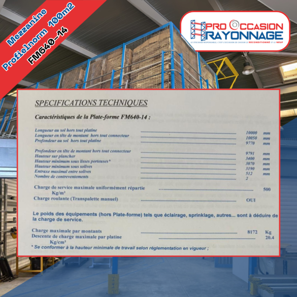 Mezzanine industrielle Profilnorm 100 m² – Occasion – Charge 500 kg/m² avec garde-corps et escalier - Image 4