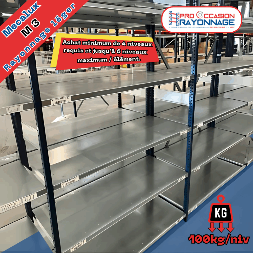 Rayonnage léger Mecalux M3 – Stockage modulable, 100 kg par niveau, 2500 mm de hauteur 3