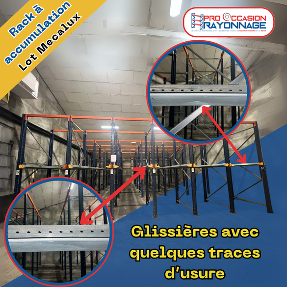 Lot de racks à accumulation MECALUX – 6 allées (20 palettes par allée) pour palettes Europe 1200×800 mm – Occasion - Image 3