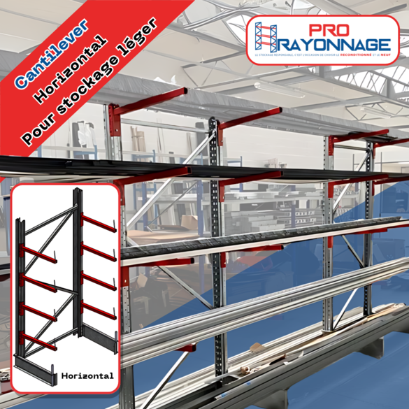 Cantilever léger – Rayonnage à bras modulable – Hauteur 2500 mm – Bras 500 mm (120 kg) ou 600 mm (100 kg) – NEUF - Image 3