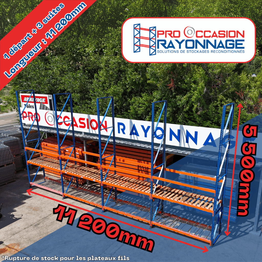 Rayosar – Rayonnage industriel 1 départ + 3 suites – Hauteur 5 500 mm, Longueur 11 200 mm, Profondeur 1 000 mm - Image 1
