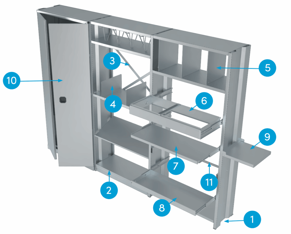 Rayonnage SMART – paroi zinguée, tablettes régulables 25 mm, coloris gris anthracite ou clair, adaptable sur base mobile - Image 2
