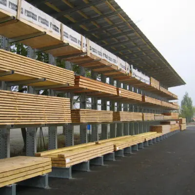 Rayonnage charges longues le cantilever ATOX – colonne tronconique perforée, bras avec clavette de verrouillage, hauteur colonnes jusqu&rsquo;à 12 000 mm - Image 3