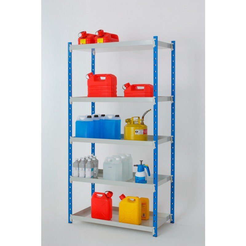 Rayonnage léger pour produits dangereux avec rétention par étagère – 400mm de profondeur, gris et bleu - Image 1