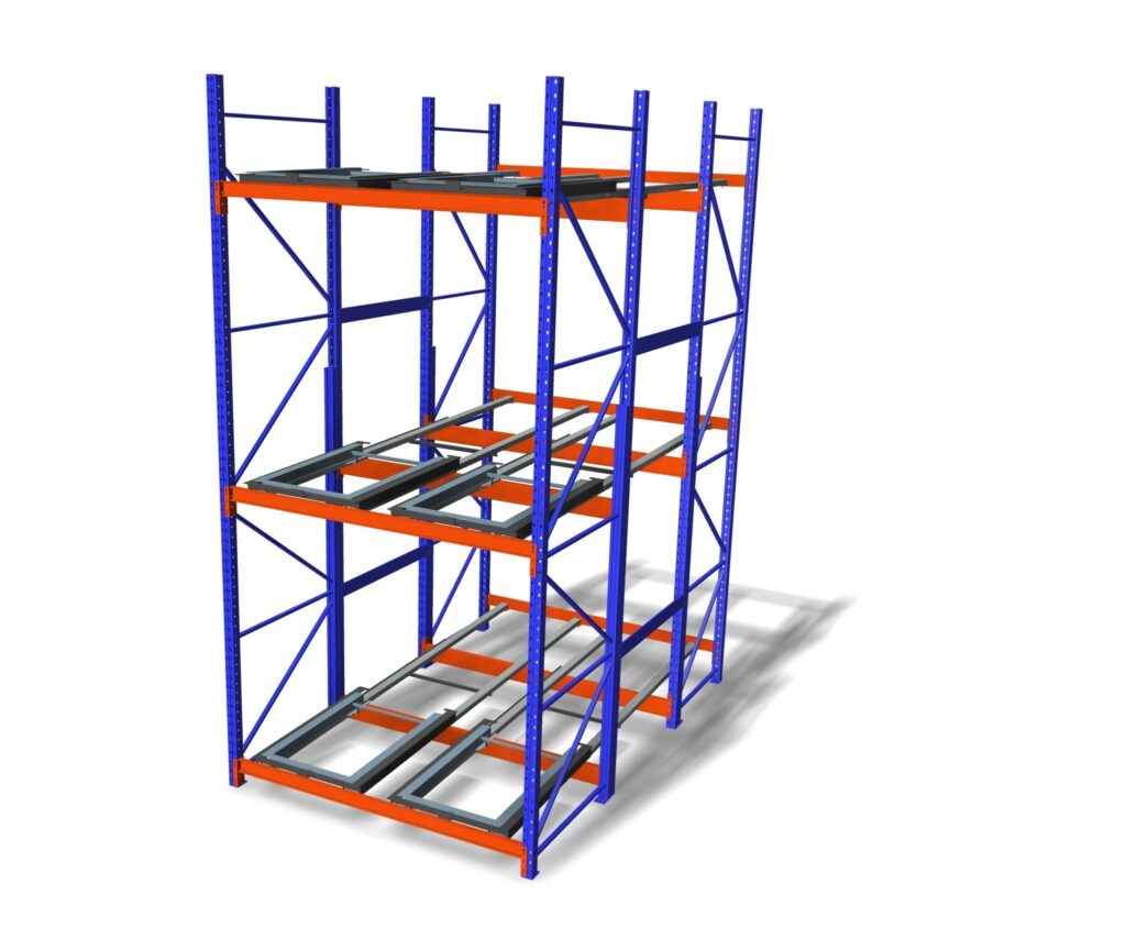 Palettier « Push back » – entreposage industriel, 2 à 6 palettes de profondeur - Image 2