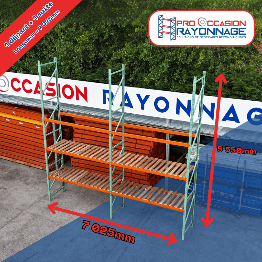 Rayonnage d&rsquo;occasion Manulab – 3 niveaux, 2.4 t/niveau, 5 500 mm x 7 025 mm x 1 000 mm - Image 1