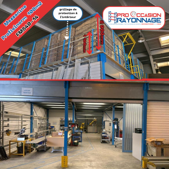 Mezzanine industrielle Profilnorm 100 m² – Occasion – Charge 500 kg/m² avec garde-corps et escalier - Image 3