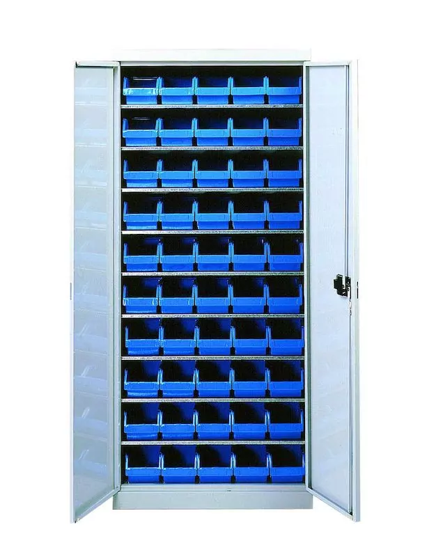 Armoire de rangement garage 9 tablettes avec 50 bacs bleus 2L – Réf. MC5201312 - Image 1