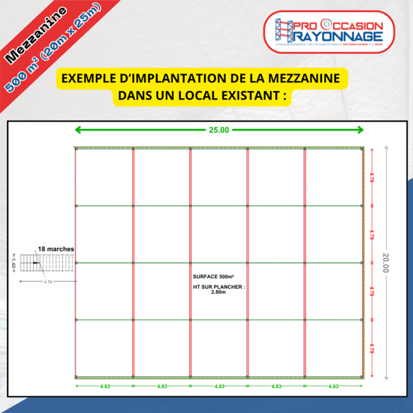 Mezzanine industrielle 500 m² – Comme neuve – Démonstration commerciale, jamais utilisée – Plancher bacacier métallique – Charge 350 kg/m² 4