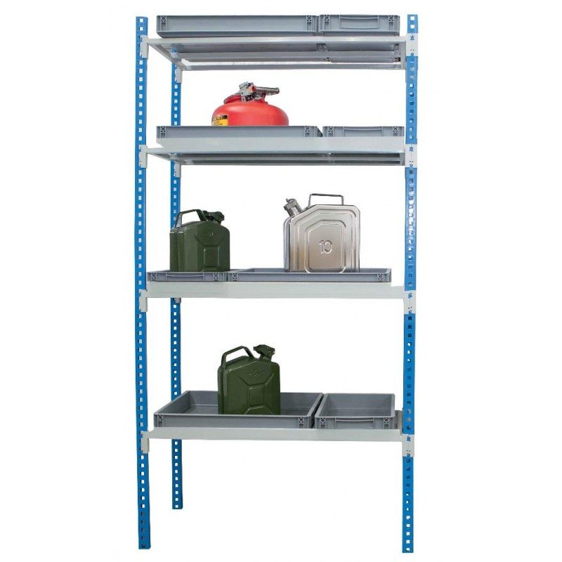 Rayonnage léger avec bacs de rétention en polypropylène pour produits corrosifs – Medisel RL600PP010 et RL600PP020 - Image 1