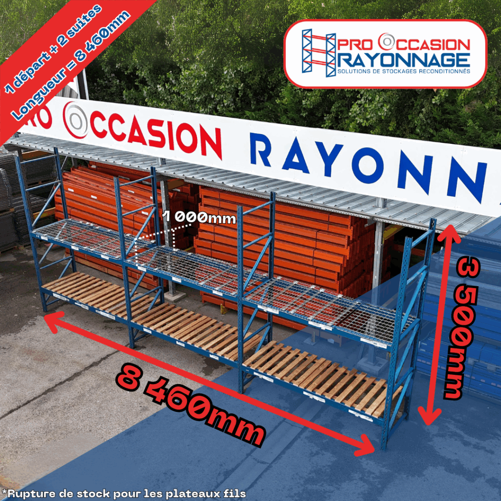 Rayonnage industriel Provost Propal 1ère génération – Hauteur 2 100 mm, Longueur 8 460 mm, Profondeur 1 000 mm, 2 niveaux - Image 1