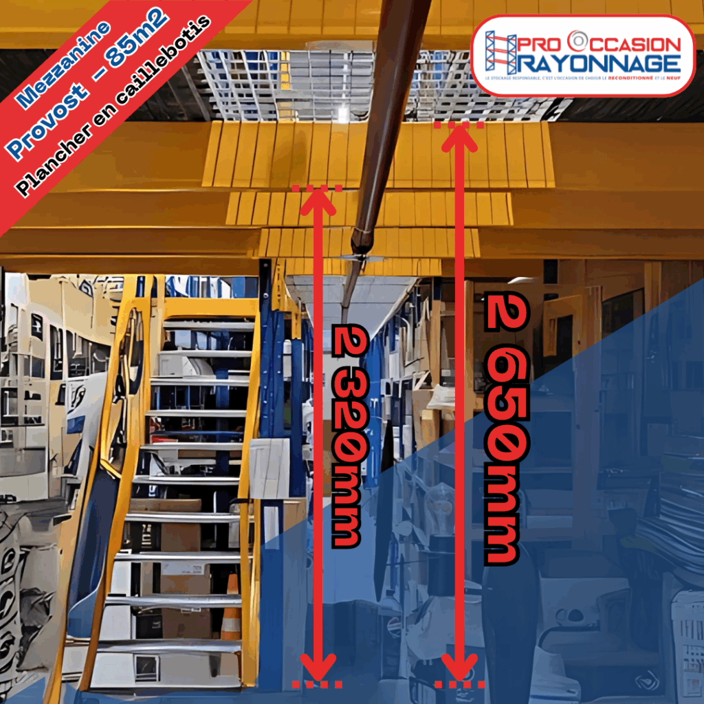 Mezzanine industrielle PROVOST de 85 m² avec rayonnage léger inclus – 4 500mm x 19 000mm - Image 1