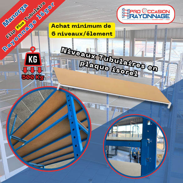 Rayonnage tubulaire Fliplus Manorga H3250 reconditionné – 2 longueurs 1000mm et 1500mm – Tablettes isorel incluses - Image 3