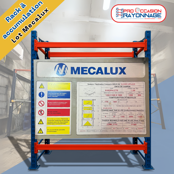 Lot de racks à accumulation MECALUX – 6 allées (20 palettes par allée) pour palettes Europe 1200×800 mm – Occasion - Image 4