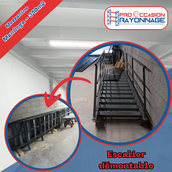 Mezzanine industrielle ManOrga d&rsquo;occasion – 310 m² – charge 600 kg/m² – plancher agglo haute densité - Image 4