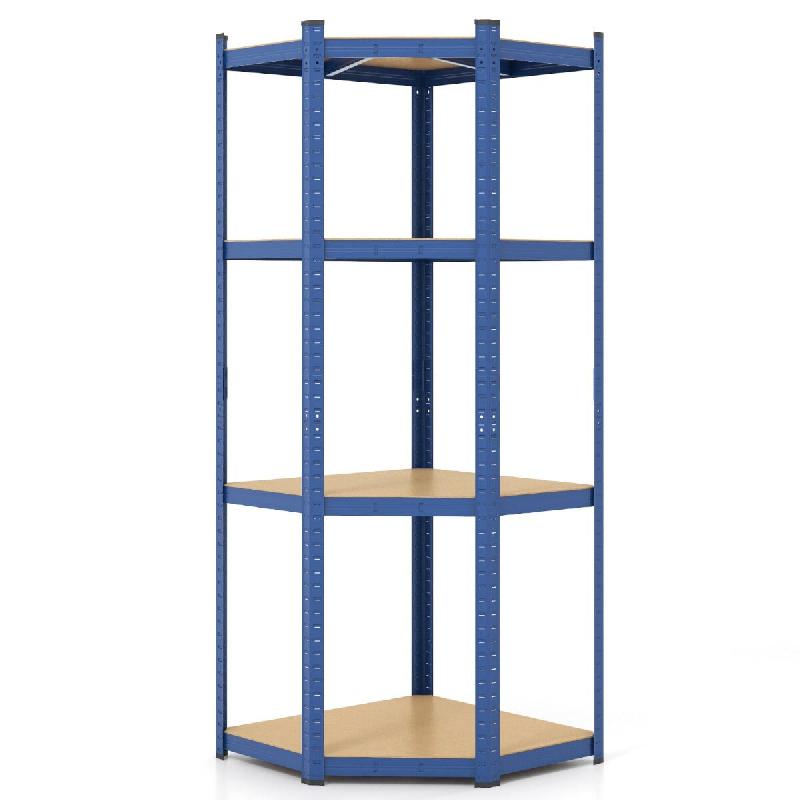 Helloshop26 – Étagère d&rsquo;angle à 4 niveaux 100 x 80 x 180 cm capacité de 720 kg antidérapante style moderne en métal galvanisé bleu 20_0014750 – - Image 1