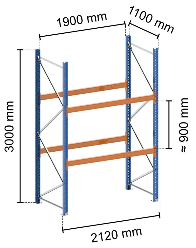 Rack à palettes neuf – Référence N384.00419 – Poteaux bleu RAL 7015 – Longerons orange RAL 2004 - Image 1