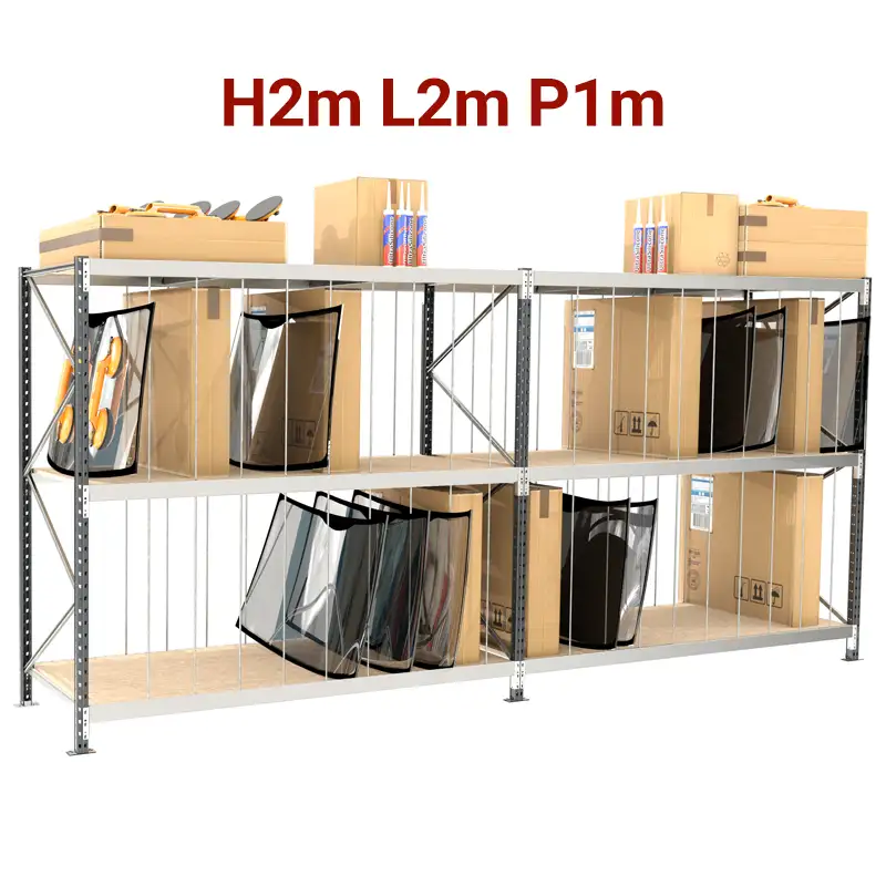 Rayonnage Epsivol rangement pare brise – 3 plateaux en agglomérés, 2000 mm de hauteur, 2000 mm de longueur et 1000 mm de profondeur - Image 2