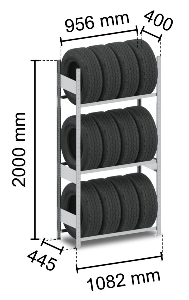 Rayonnage à pneus métallique – N367.00513 – 4 à 5 pneus par niveau, charge max 150 kg - Image 1