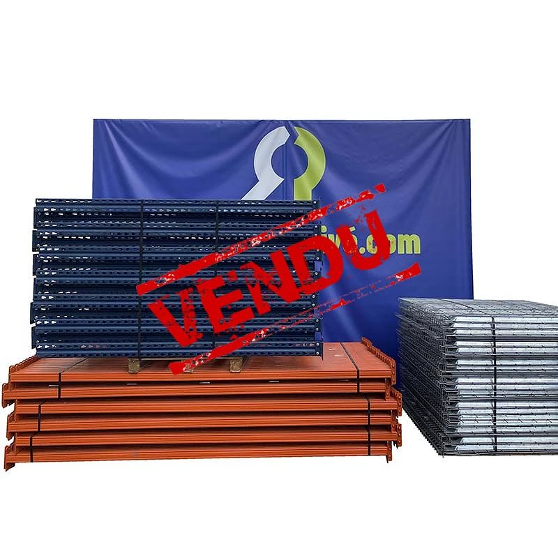 Rayonnage d&rsquo;occasion charge légère Mécalux – 13 échelles 1200x2000mm, 118 lisses 2700mmx60 mm, 500kg/niveau 1