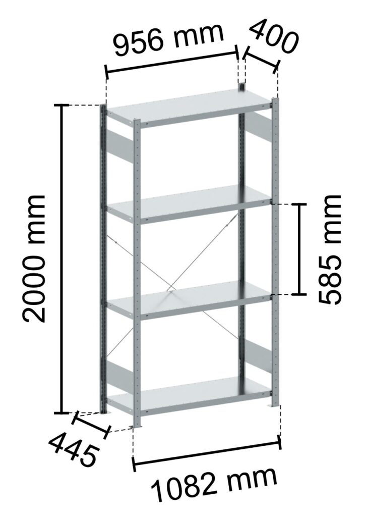 Rayonnage léger tôlé N367.00243 – Rayonnage d&rsquo;atelier avec niveaux rÃ©glables tous les 25 mm 1