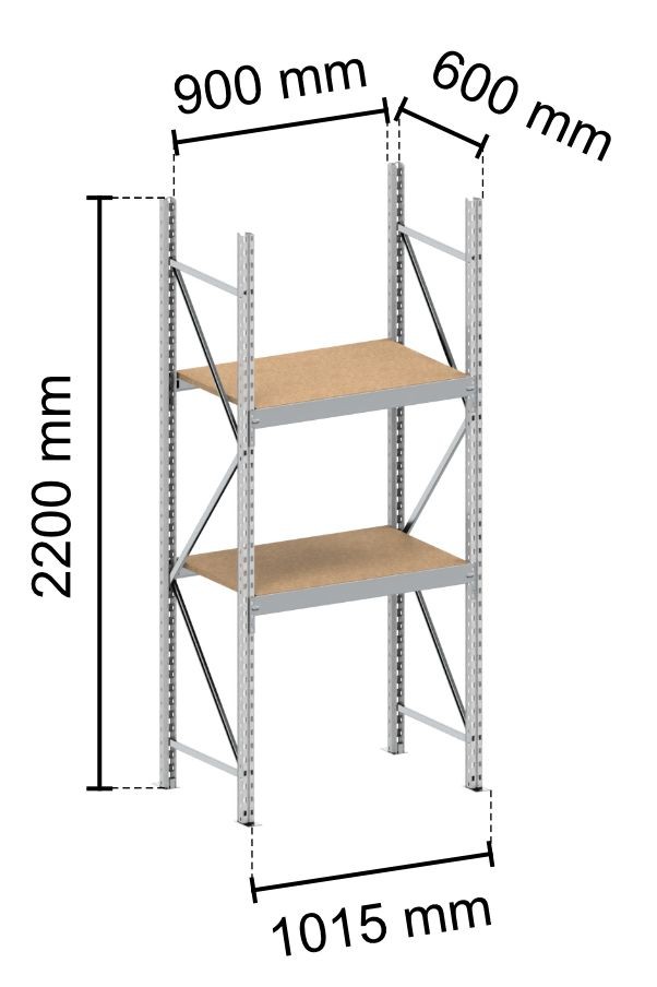 Rayonnage mi-lourd en acier – plateaux agglomérés – charge 300 kg par niveau – profondeurs 600 et 800 mm – référence N384.00839 - Image 1