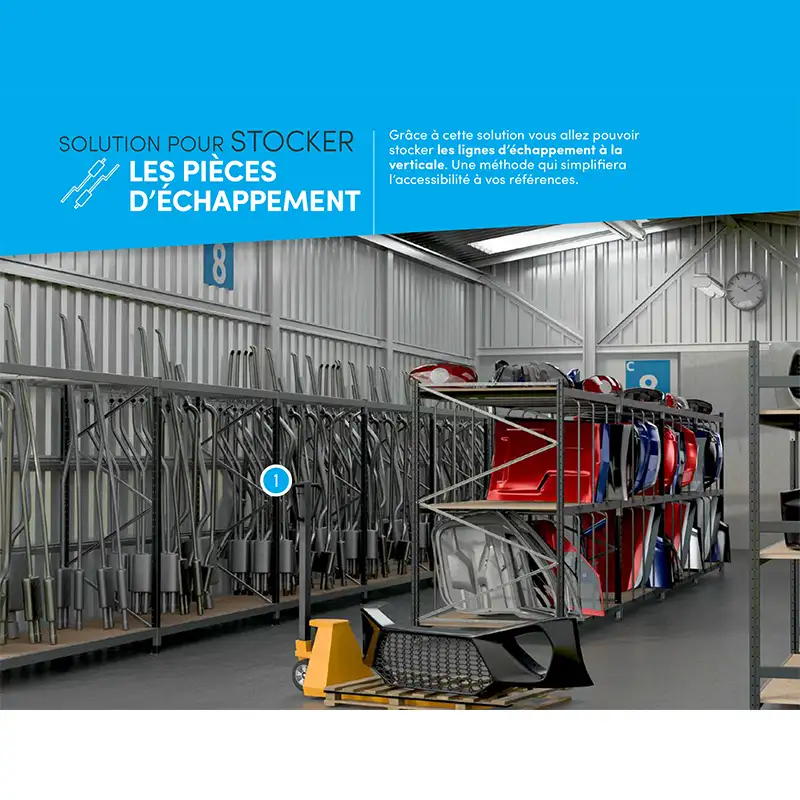 Rayonnage Epsivol rangement pare brise – 3 plateaux en agglomérés, 2000 mm de hauteur, 2000 mm de longueur et 1000 mm de profondeur - Image 4