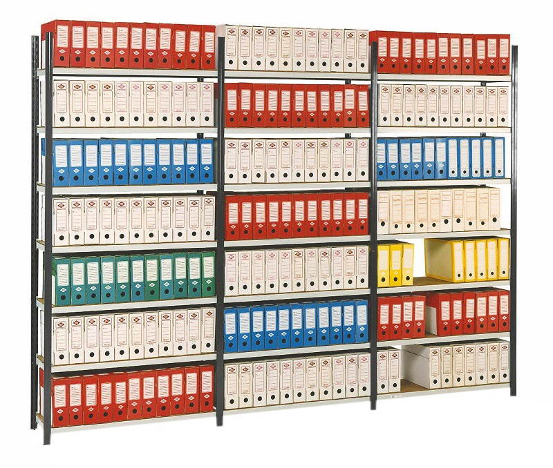 Rayonnage pour archives simple ou double face – 2200 mm de hauteur, 350 ou 700 mm de profondeur, 970 ou 1438 mm de longueur - Image 2