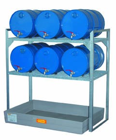 Rayonnage avec rétention 150 l – 6 fûts de 60 l horizontaux 1/1 en acier galvanisé - Image 1