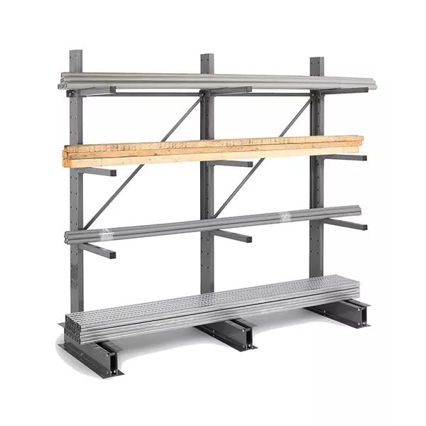 Cantilever léger à 1 côté – Rack de stockage 3 niveaux – Hauteur 2000mm – Longueur 1250mm – Profondeur 600mm – Capacité max 261kg par bras - Image 1