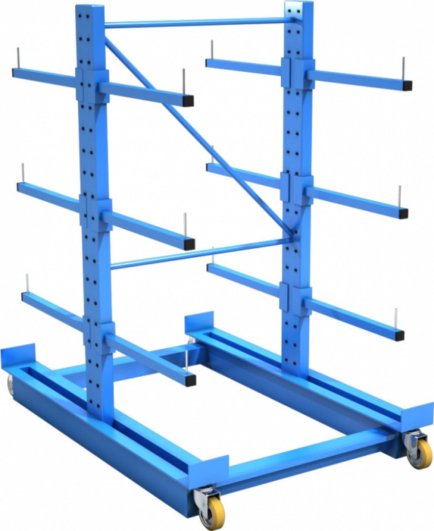 Rayonnage cantilever mobile – 3 niveaux de bras – 250 kg max – roues avec freins et double blocage - Image 1