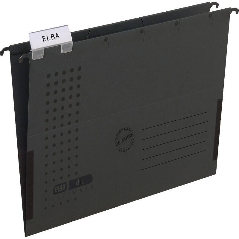 ELBA Lot de 25 Dossier suspendu Ultimate Chic A4, fond V, soufflets latéraux, en carte coloris anthracite – 4002030084551 - Image 1