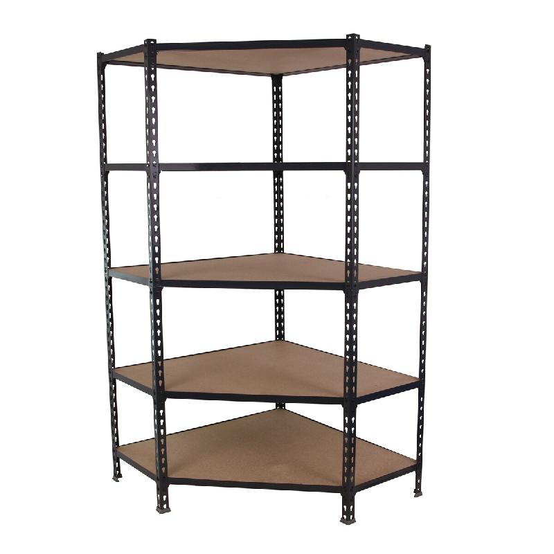 SimonRack Étagère d’angle métallique 1800 mm, Tablettes en Bois, 200 kg par Niveau, Noir – Maderclick Corner – noir métal 8425437135255 - Image 1