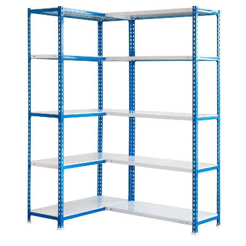 SimonRack Étagère d’angle métallique 2000 mm, Tablettes en Acier, 80 kg par Niveau, Bleu – Simoncorner – bleu métal 8435104973066 - Image 1