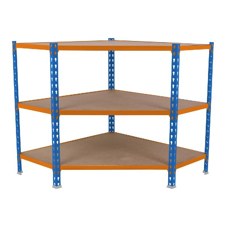 SimonRack Étagère d’angle métallique 900 mm, Tablettes en Bois, 200 kg par Niveau, Bleu – Maderclick Corner – bleu métal 8425437135125 - Image 1