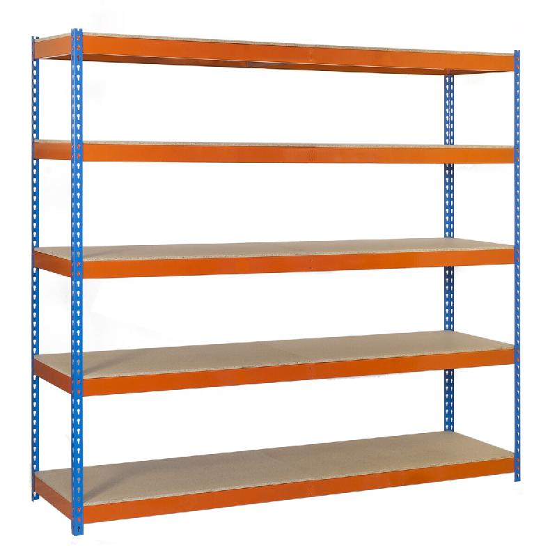 SimonRack Étagères Charge Lourde 3000x1200x450 mm, 400 kg par Niveau, 5 Niveaux en Bois, Structure Acier, Bleu/Orange/Bois – Ecoforte – orange méta - Image 1
