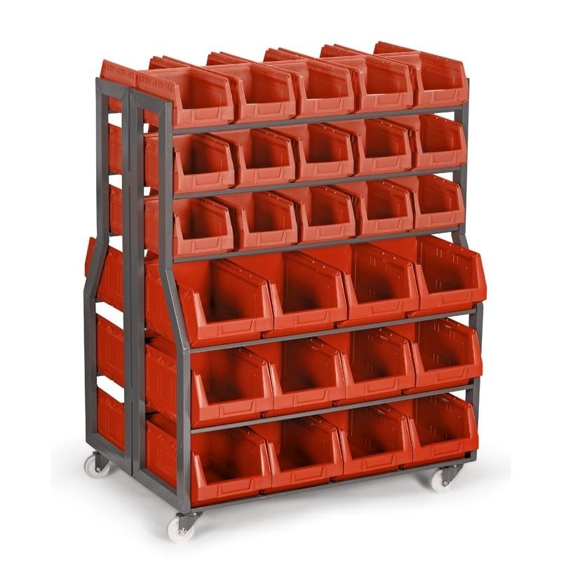 Etagère de rayonnage double – Rouge / 30x4L + 24x10L - Image 1