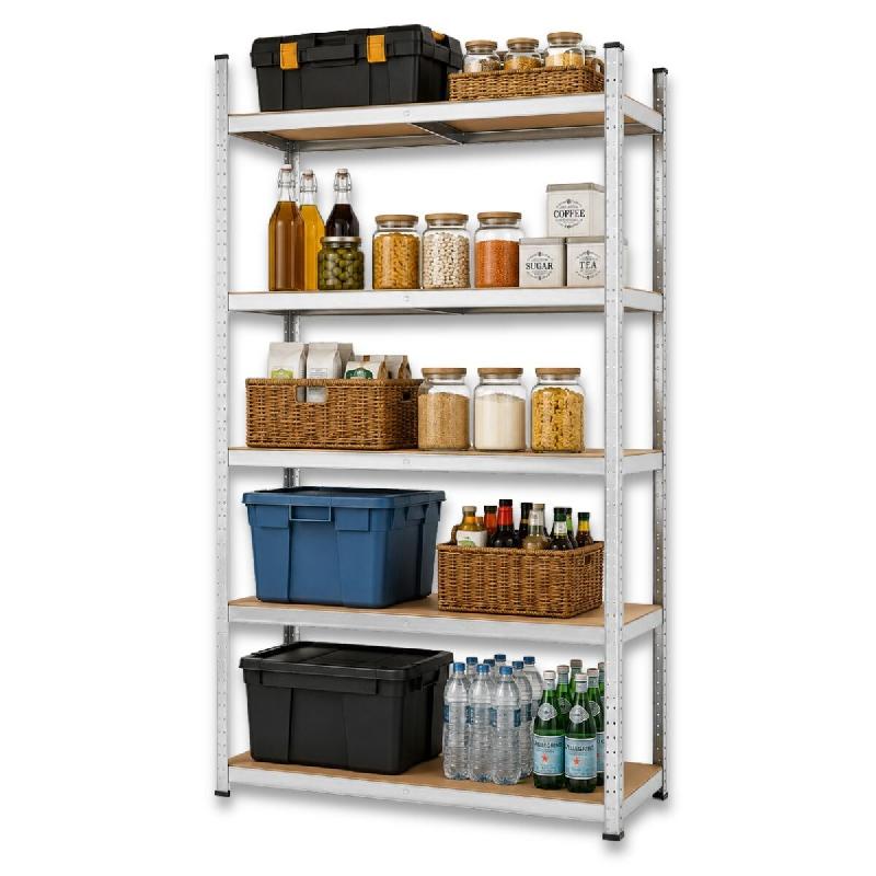 INTEC Etagère de Rangement 5 niveaux Bois MDF réglables 90x40xH180cm Rayonnage métal Charges lourdes 875kg – Garage Atelier Cellier – marron acier - Image 1