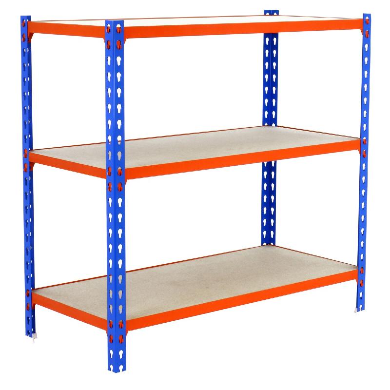 SimonRack Étagère Rangement 1000x1100x500 mm, 3 niveaux, plateaux en bois, charge 200 kg par niveau, Bleu/Orange – Maderclick – métal 8425437086243 - Image 1