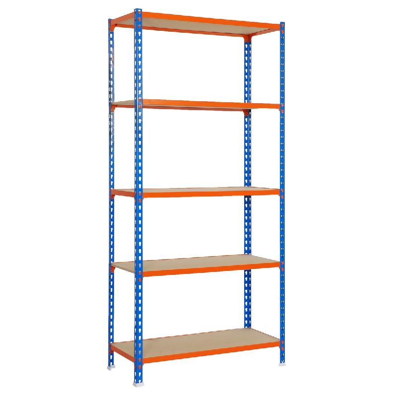 SimonRack Étagère Rangement 1800x800x400 mm, 5 niveaux, plateaux en bois, charge 150 kg par niveau, Bleu/Orange – Maderclick – métal 8435104937297 - Image 1