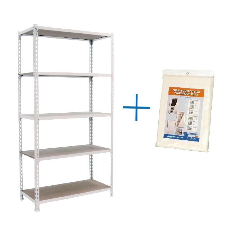 SimonRack Étagère Rangement 1800x900x300 mm, 5 niveaux, plateaux en bois, charge 150 kg par niveau, Blanc – Maderclick – métal 8435104974582 - Image 1