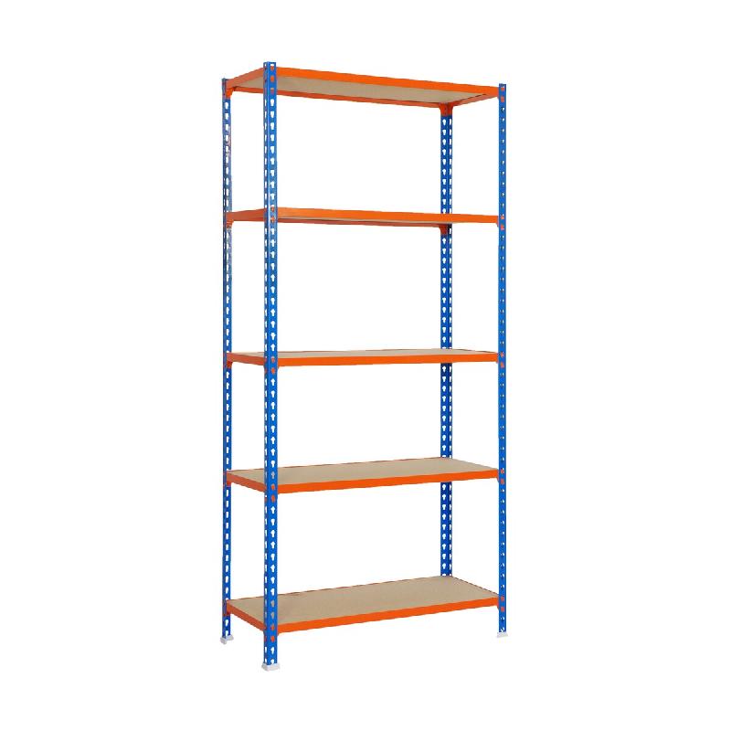 SimonRack Étagère Rangement 2000x1200x300 mm, 5 niveaux, plateaux en bois, charge 200 kg par niveau, Bleu/Orange – Maderclick – métal 8425437077470 - Image 1
