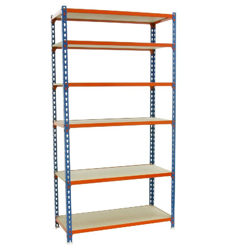 SimonRack Étagère Rangement 2500x1000x500 mm, 6 niveaux, plateaux en bois, charge 150 kg par niveau, Bleu/Orange – Maderclick – métal 8435104955567 - Image 1