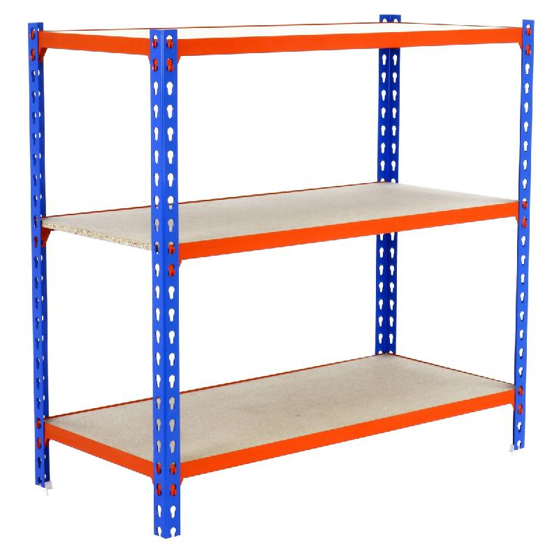 SimonRack Étagère Rangement 900x1000x300 mm, 3 niveaux, plateaux en bois, charge 150 kg par niveau, Bleu/Orange – Maderclick – métal 8435104954768 - Image 1