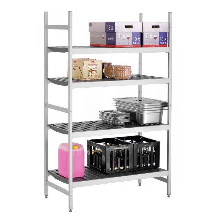 Système inox de rayonnage 4 niveaux (L)1080 mm, compatible GN, en aluminium, à monter - Image 1