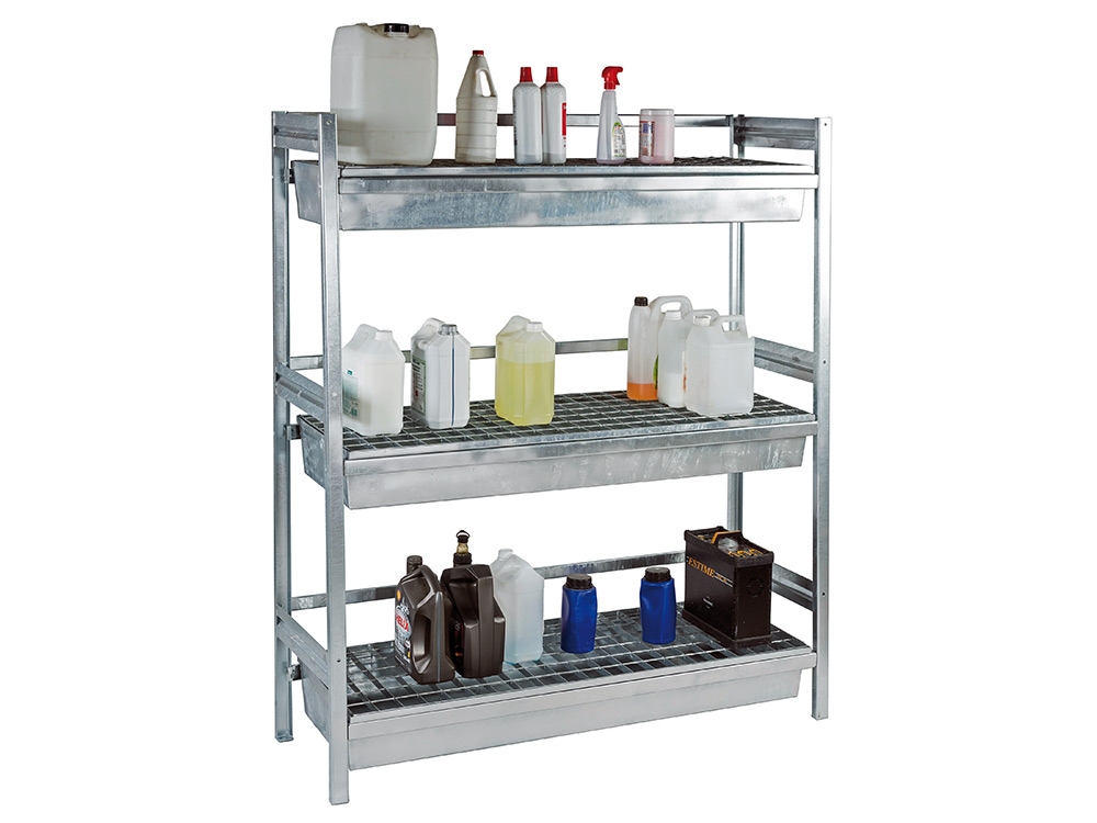 Rayonnage de rétention – Étagère de 3 niveaux avec bacs de rétention – Dim. 1520 x 510 x 1800 mm 1