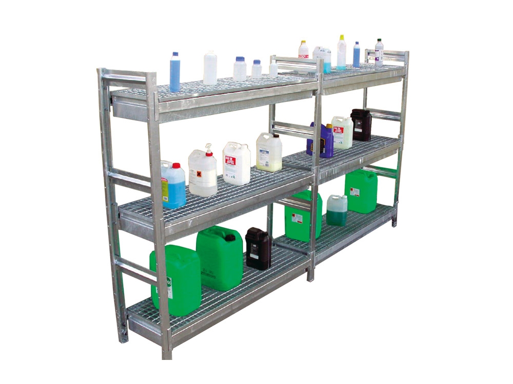 Rayonnage de rétention – Étagère de 3 niveaux avec bacs de rétention – Dim. 1520 x 510 x 1800 mm 3